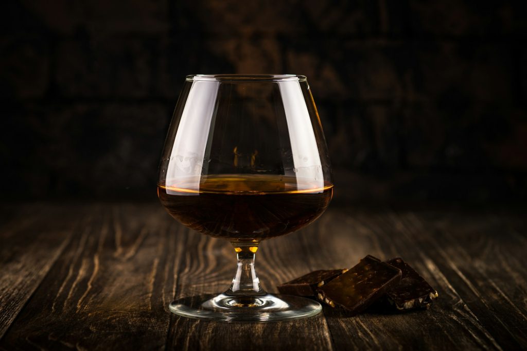 Cognac or brandy in the glass