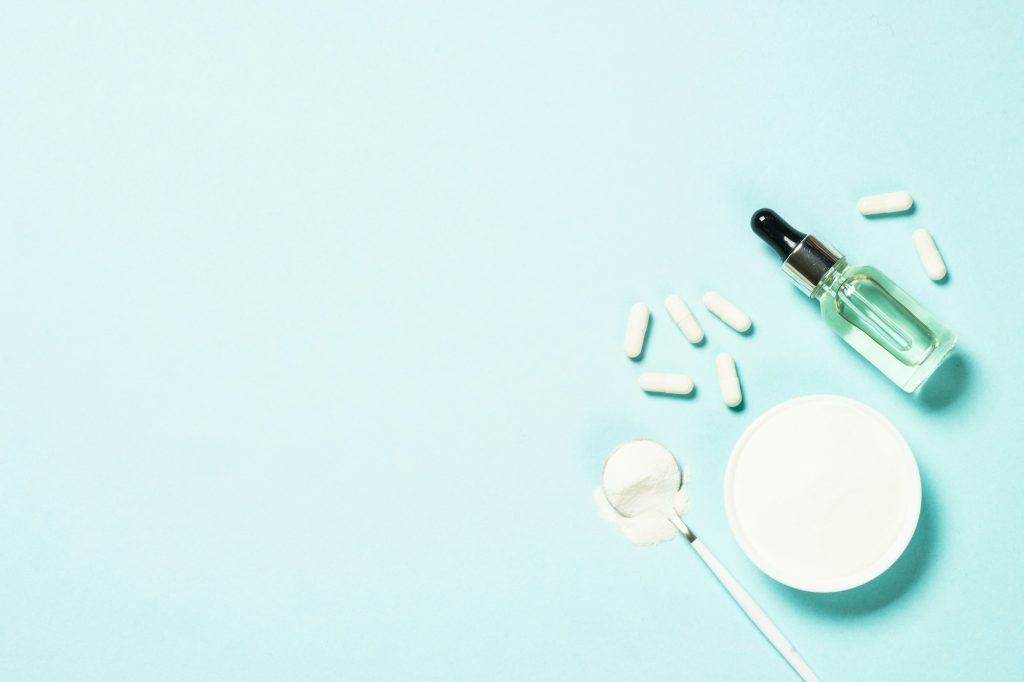 Collagen powder, capsules and serum.
