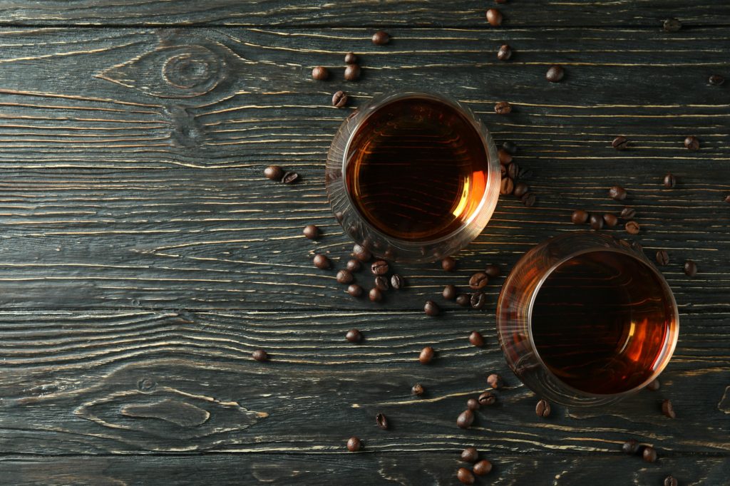 Concept of hard alcoholic drinks with cognac