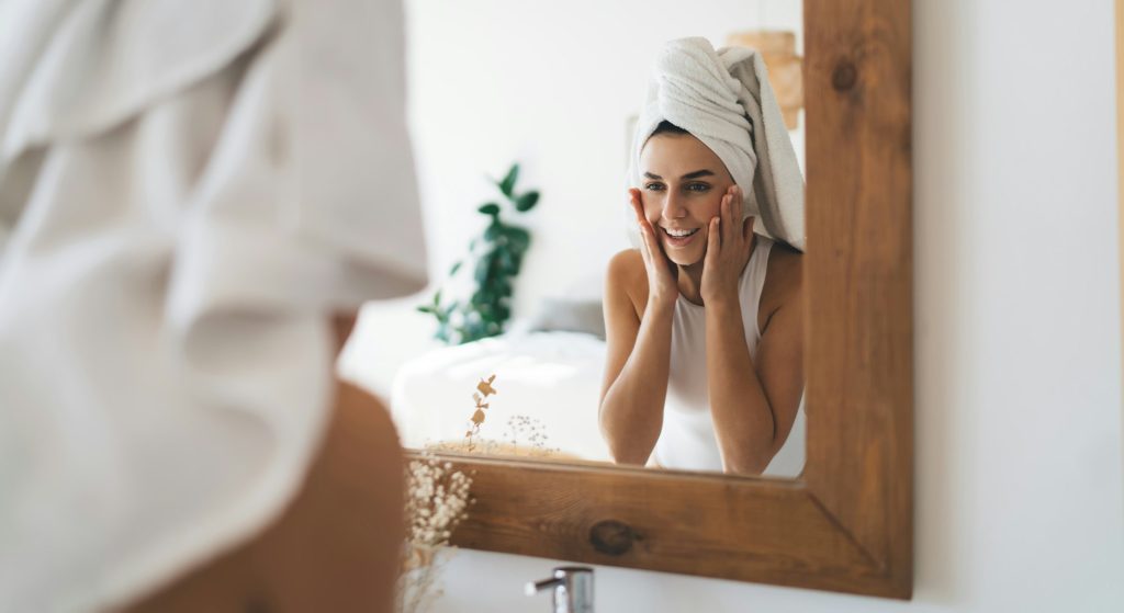 Enjoying healthy skin with collagen care`, skincare product
